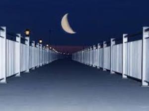 Cove/Harbor Walk at Night Crescent Moon Over Path